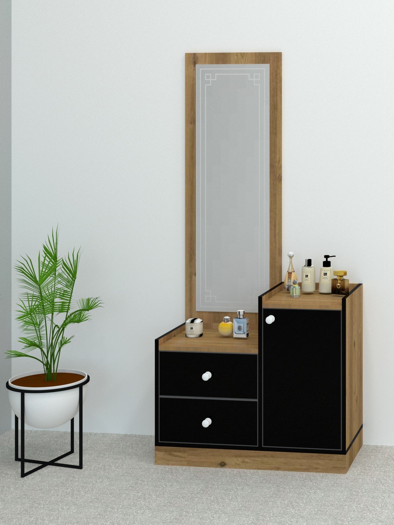 MDF Polish Hydraulic Bed with Storage and Side Table